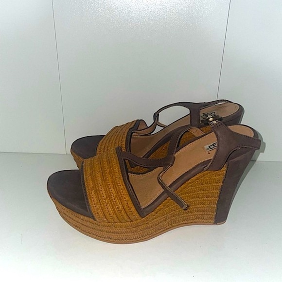 Ugg edges woven wedges brown summer wedges ankle strap heels - Picture 4 of 8